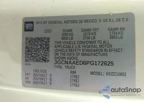 2023 Chevrolet Silverado C1500 z USA, uszkodzony, nr VIN 3GCNAAED6PG172625